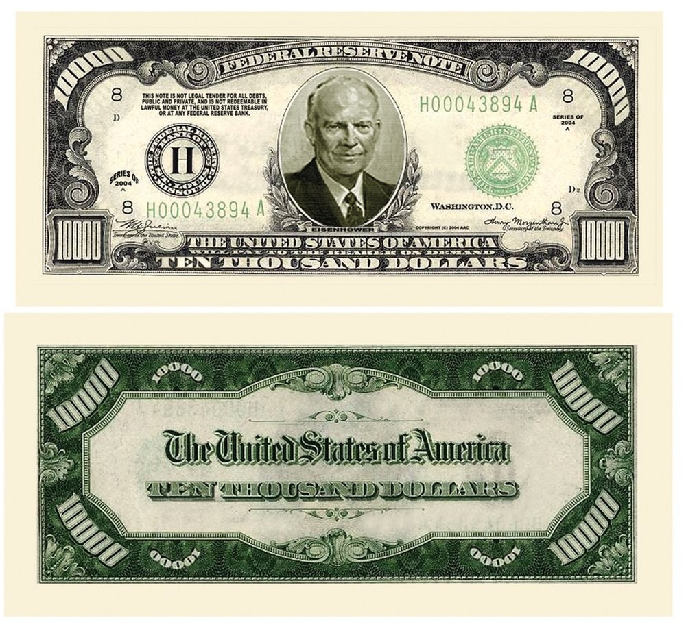 $10,000.00 "Authentic" Eisenhower Dollar Bill (Pack of 100 Bills)