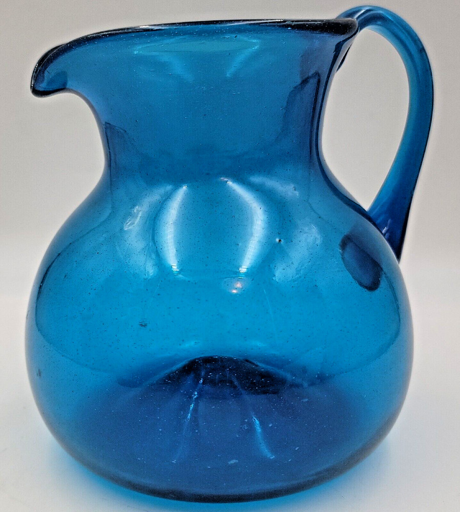 Cobalt Blue Hand Blown Glass Pitcher