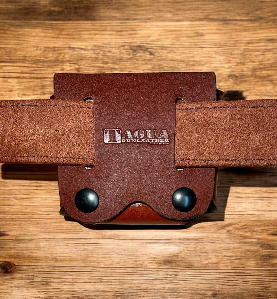 Brown Leather Magazine & Flashlight Pouch for 9/40/45 Single Stack 1911