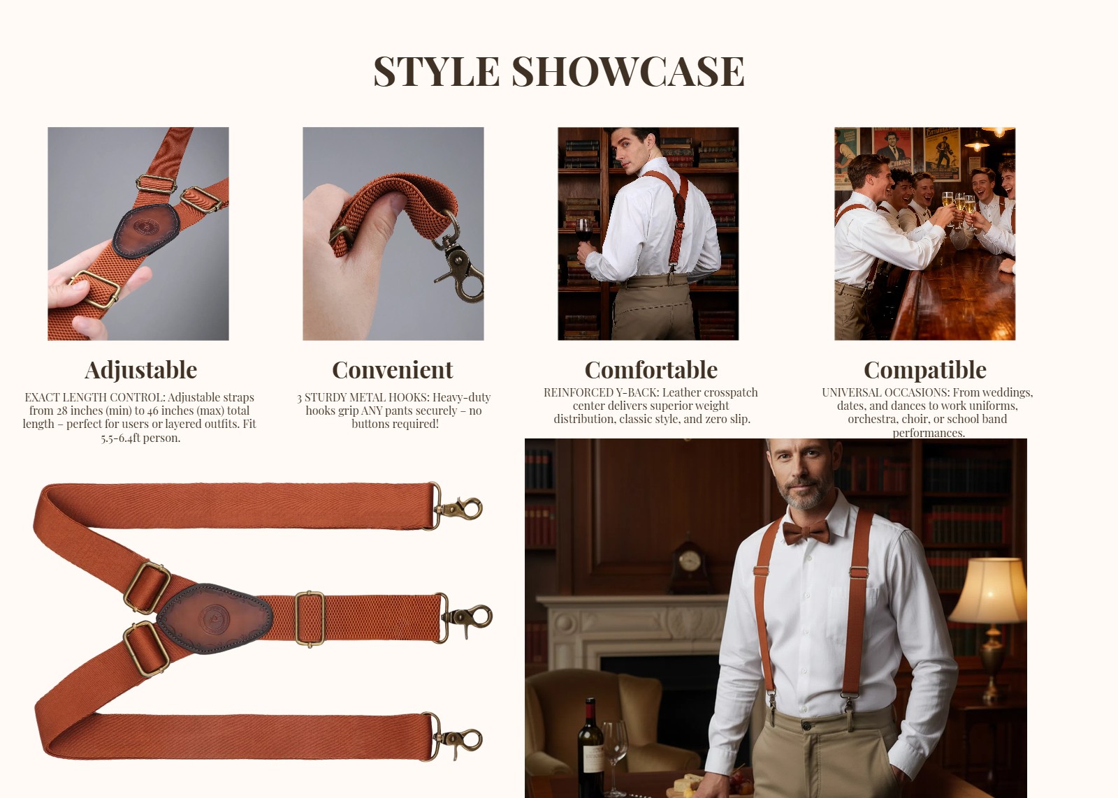 Tourbon Men's Suspenders Y Back Adjustable Y-Shaped Hooks Pants Braces Nonslip