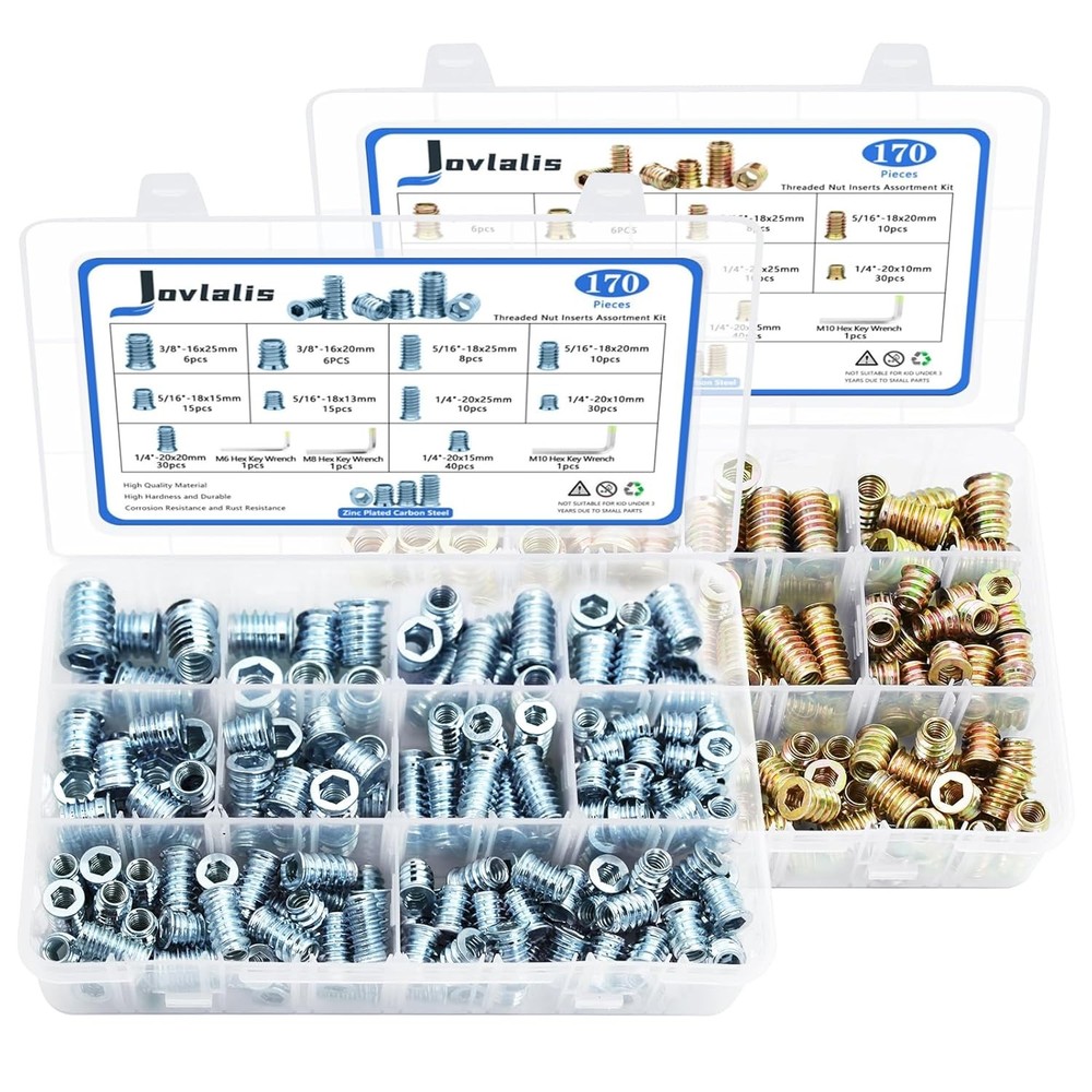 340PCS Threaded Inserts Nuts, Wood Assortment Kit, 340 PCS, Silver