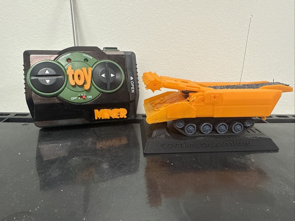 Remote Control Continuous Miner Toy 3D Print Orange With Base Plate Coal Mining￼
