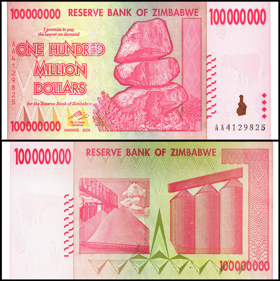 Zimbabwe 100 Million Dollars, 2008, P-80, UNC