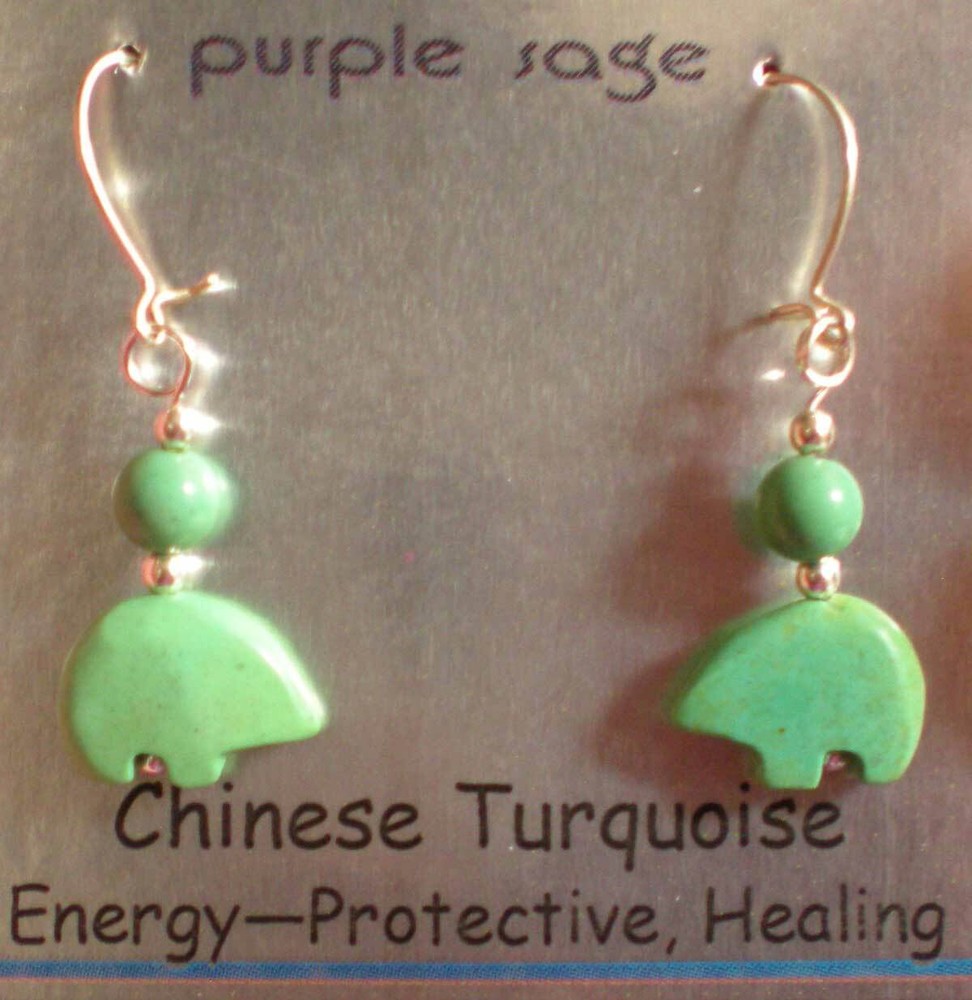 Chinese Turquoise Bear Totem Earrings - Protective, Healing e141