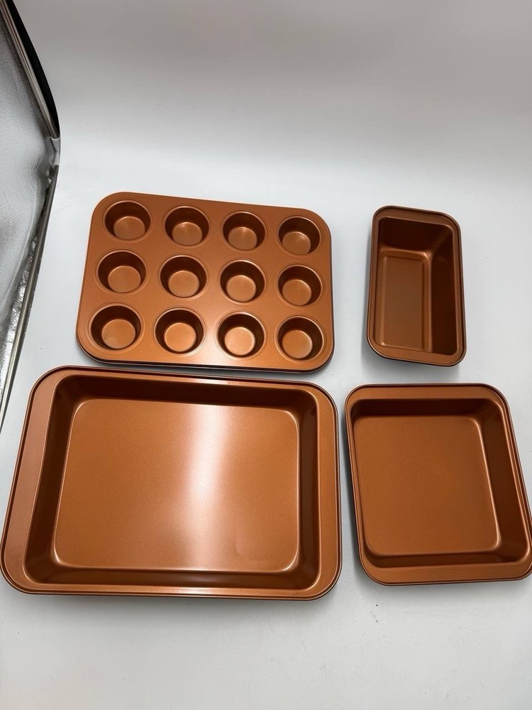 4 Pc Copper Nonstick Bakeware Set Muffin Pan Cake Pan Loaf Pan Baking Expert