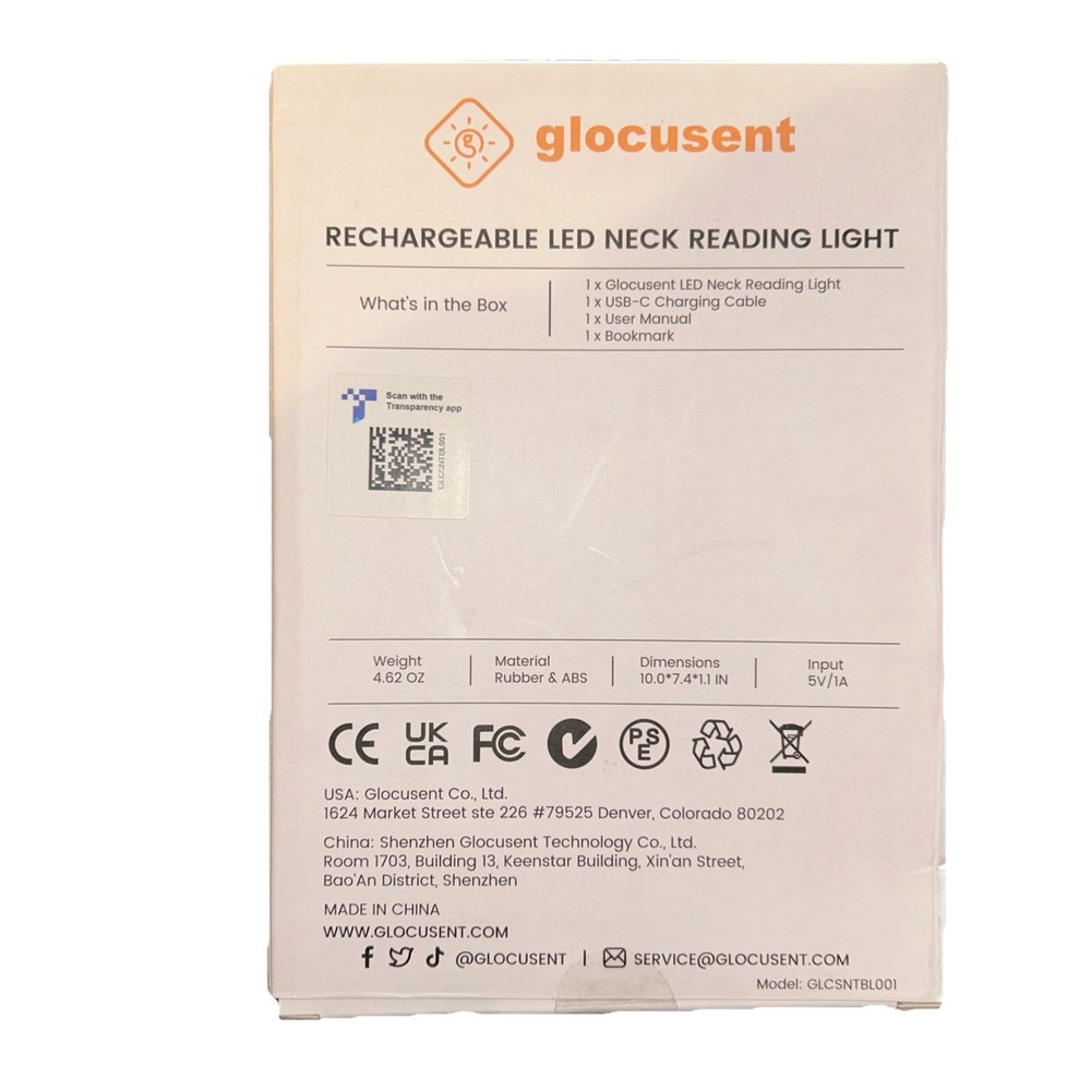 Glocusent LED Neck Light • Book Light for Personal Reading • Adjustable • NIB