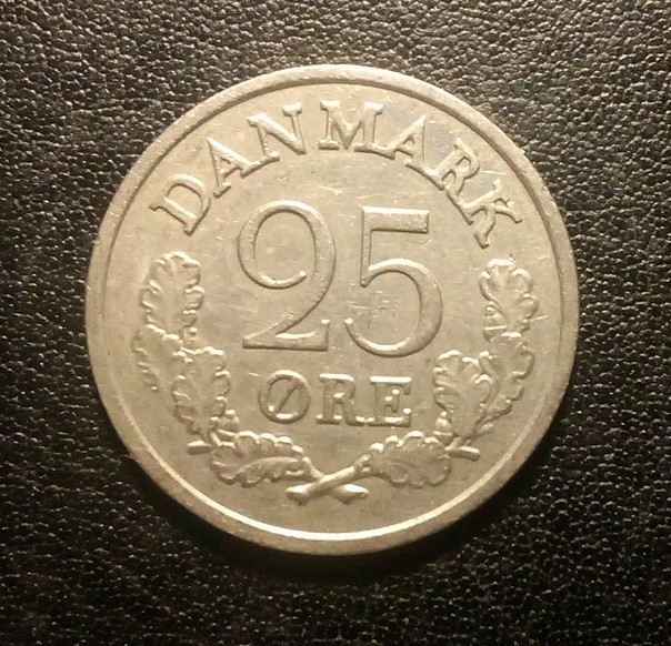 1965 Denmark 25 Ore Coin