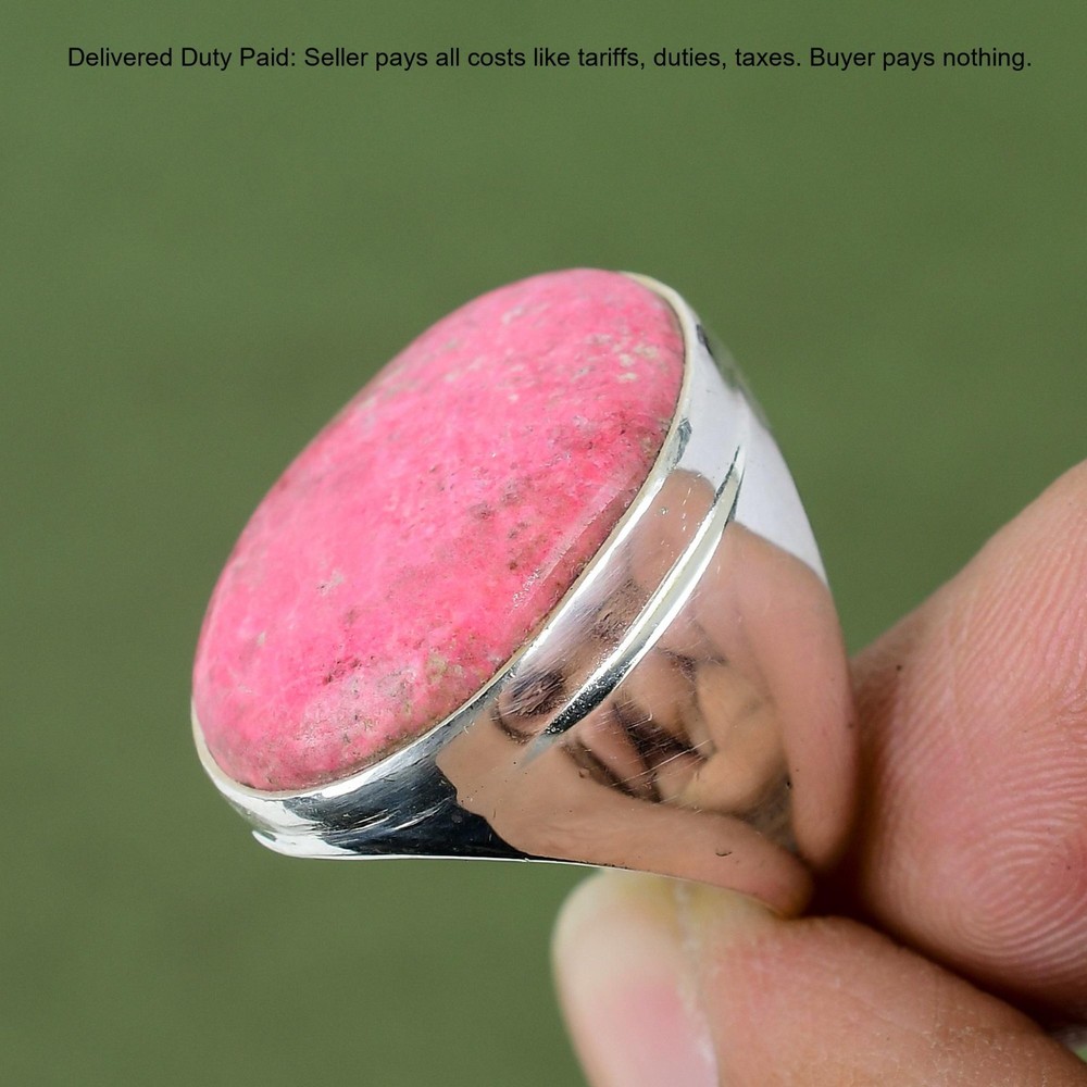 925 Silver Oval Thulite Gemstone Stackable Statement Bezel Wife Anniversary Ring