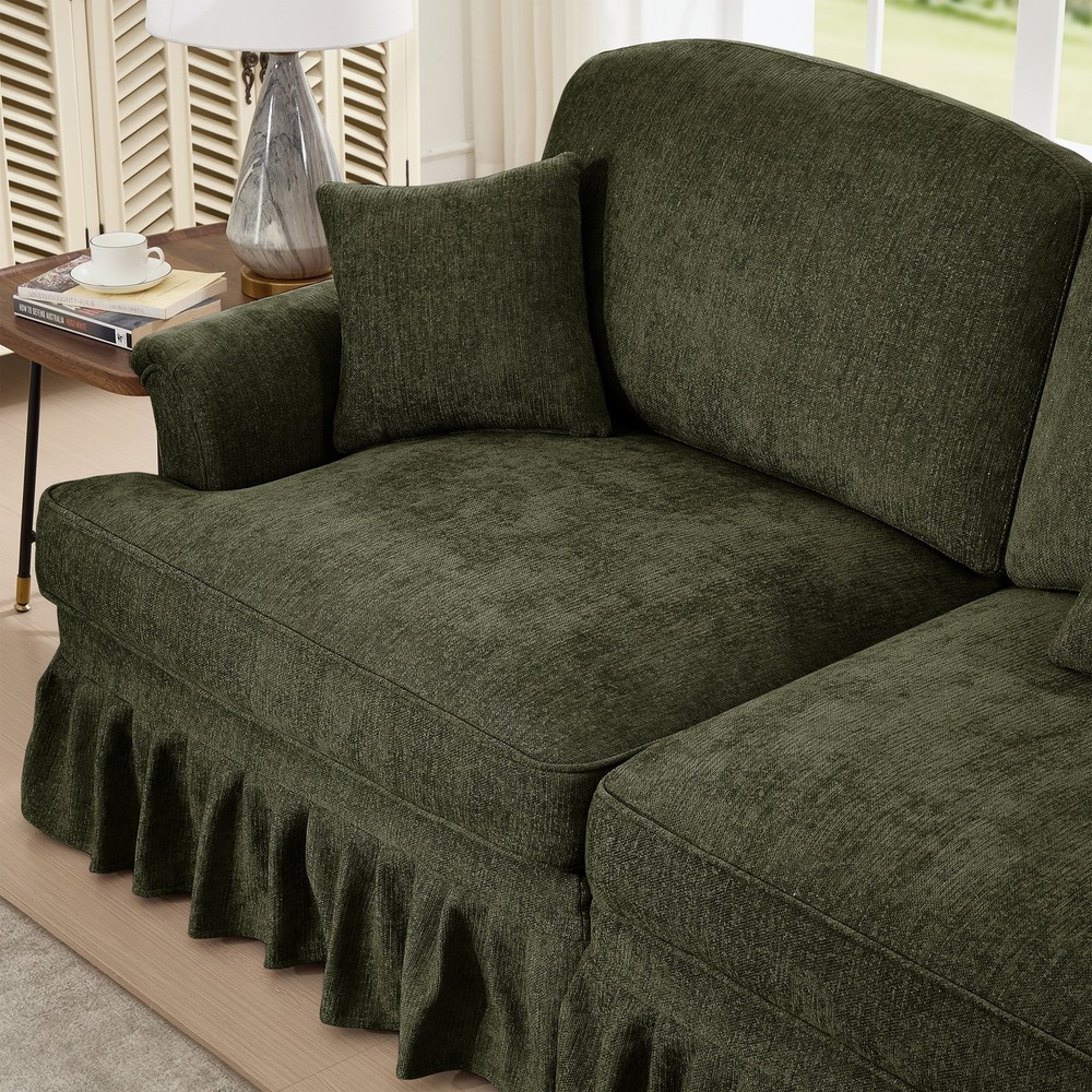 Green Chenille Modular Sofa Set w/ Flared Arms, Removable Skirt & Legs