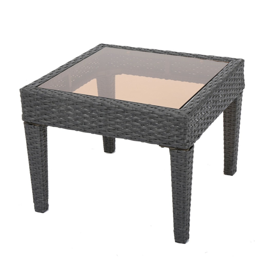 Jermaine Outdoor Grey Wicker Side Table