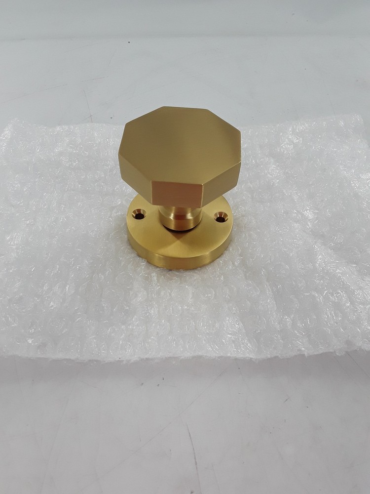 Ambrus Solid Brass Dummy Interior Door Octagonal Knob - No Backset - Satin Brass