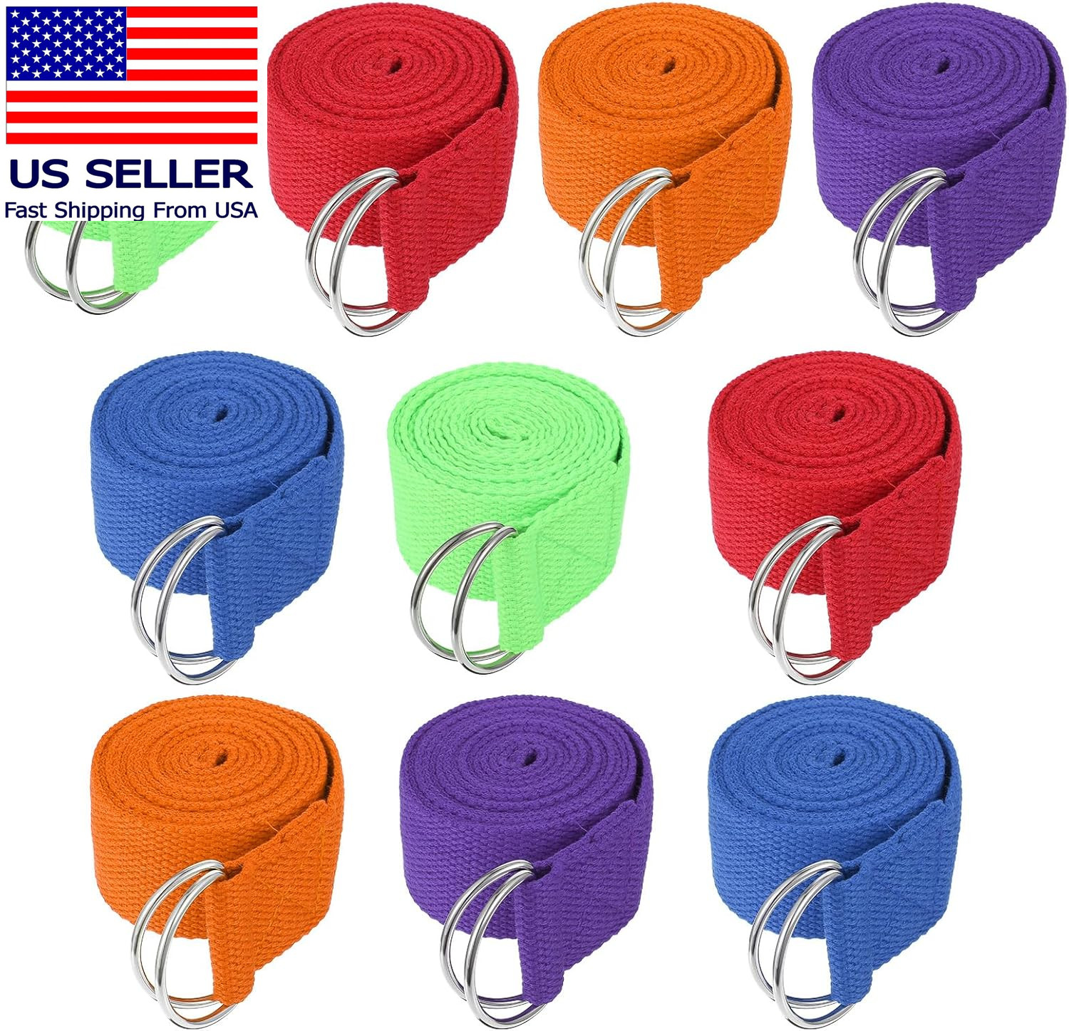 10 Pcs Yoga Strap for Stretching Bulk 6Ft Exercise Stretch Band with Metal D Rin