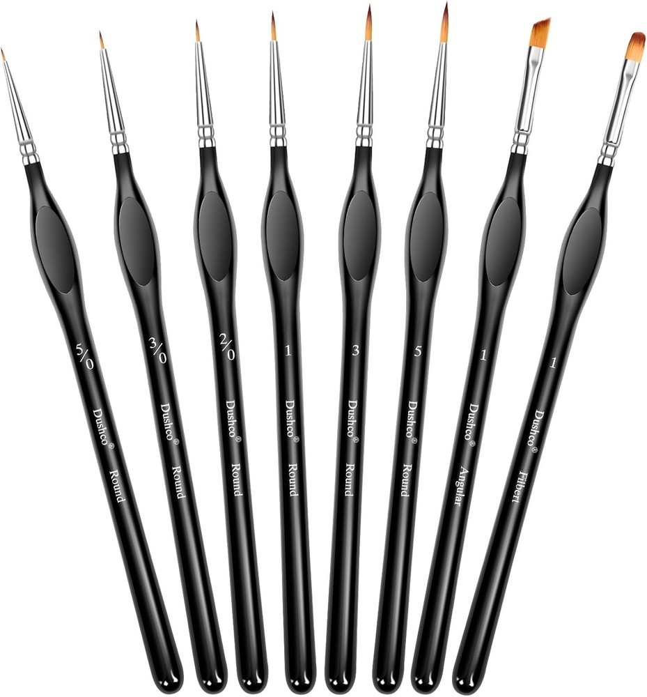 8-Piece Miniature Detail Paint Brushes Set - Precision Round, Filbert & Angular