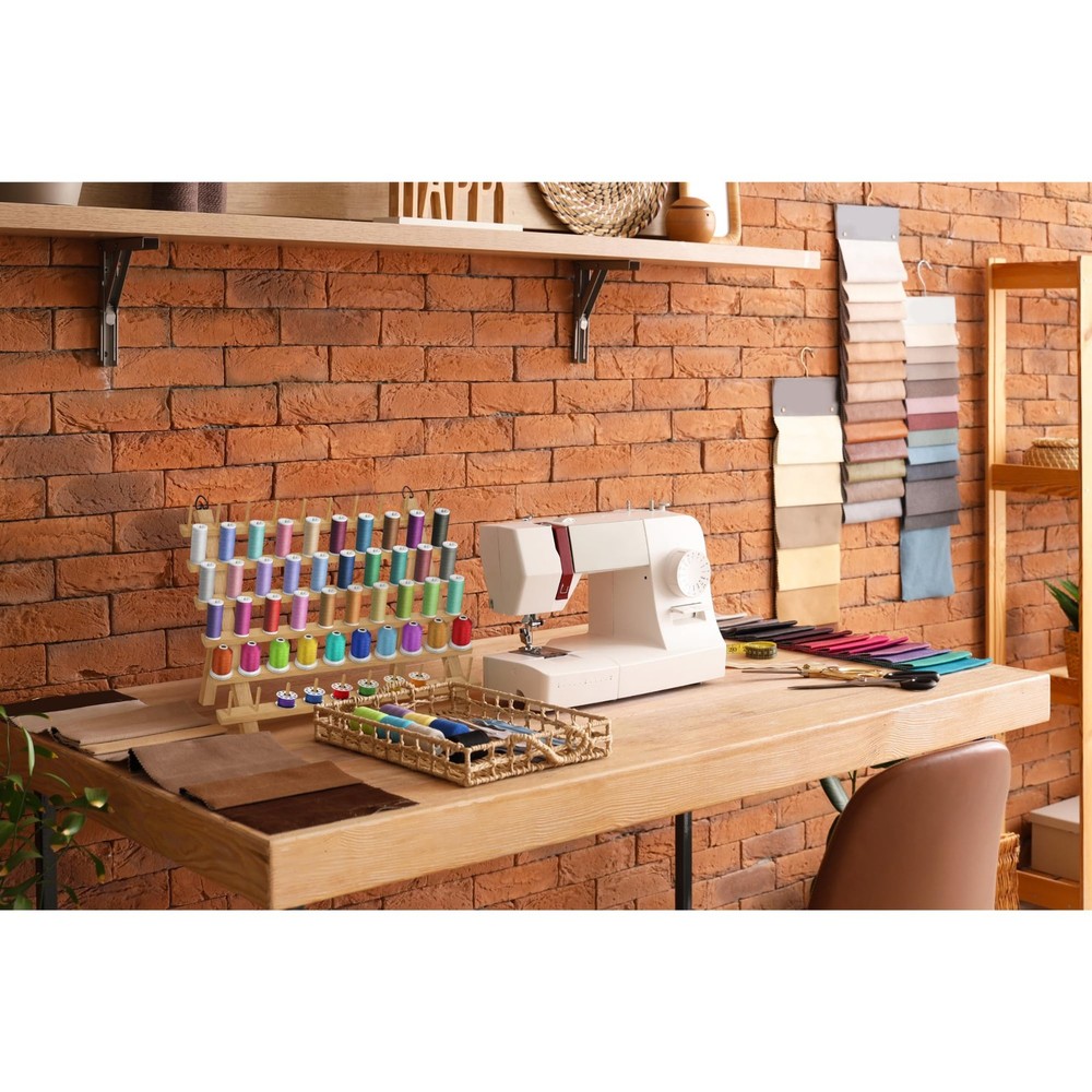 2X60 Spools Wooden Thread Rack/Thread Holder Organizer with Hanging Hooks for...