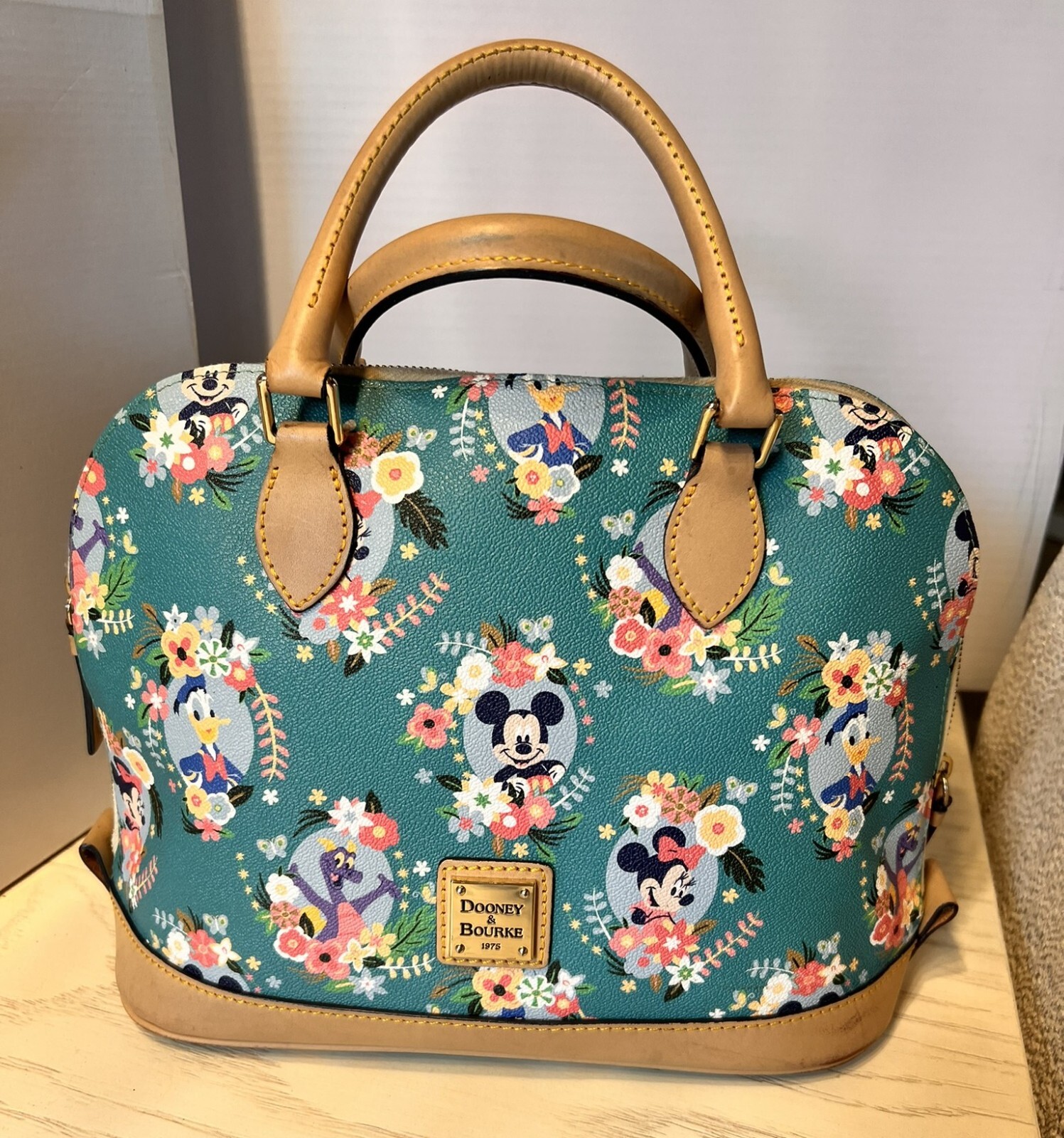 Disney Dooney & Bourke 2014 Flower & Garden Figment Satchel Purse Bag Green EUC