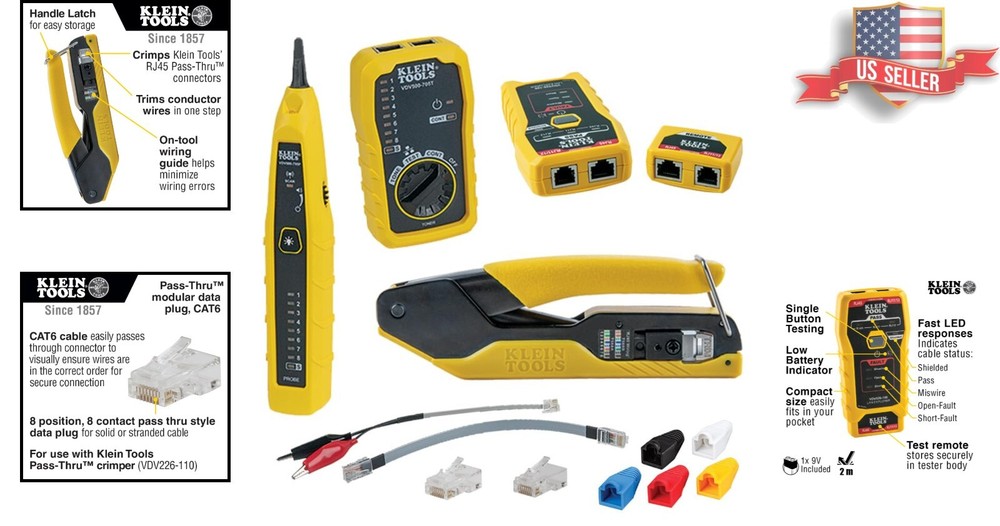 All-in-One Klein 6-Piece Cable Tester and Crimper Kit with Color Coding Boots