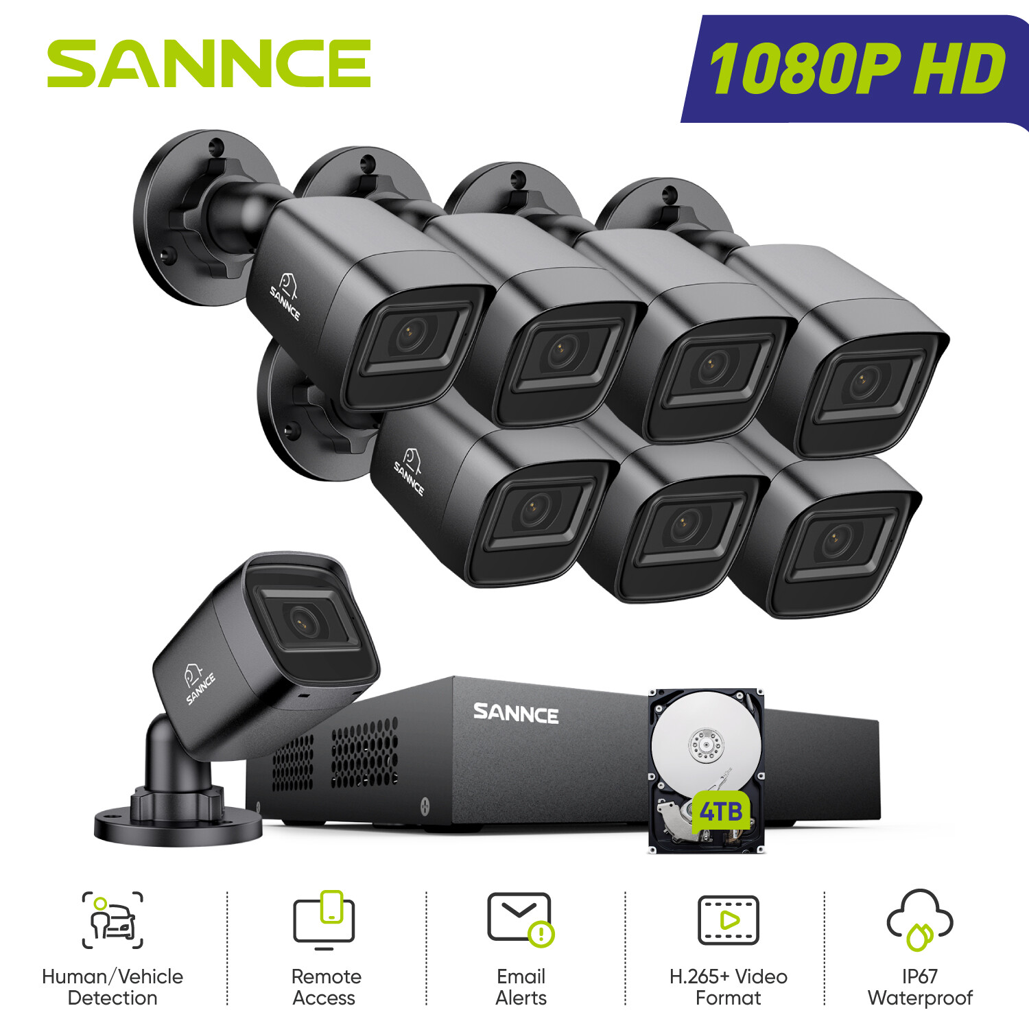SANNCE 1080P 4CH 8CH 5IN1 DVR Home Security Camera System Outdoor Night Vision