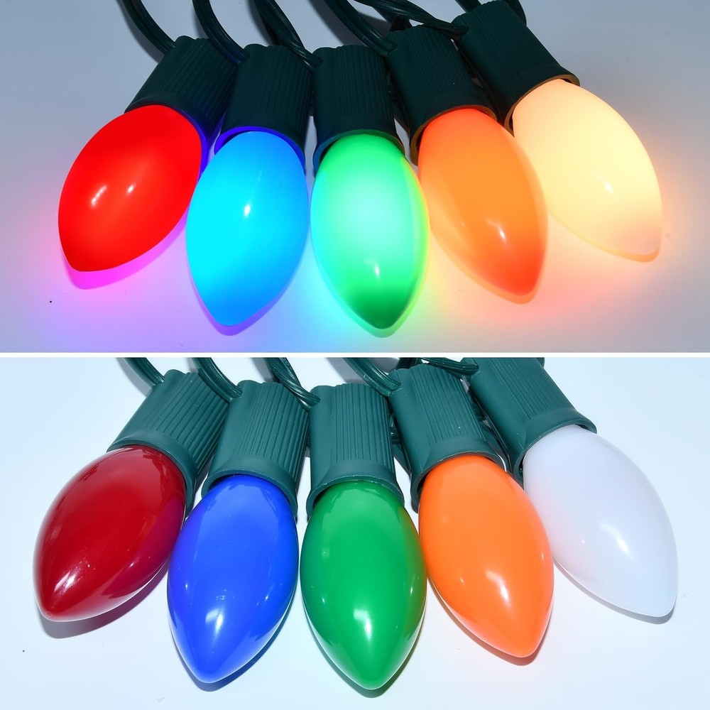 Chritsmas Multicolor C9 LED Replacement Bulbs,25 Pack Colored Plastic Shatter...