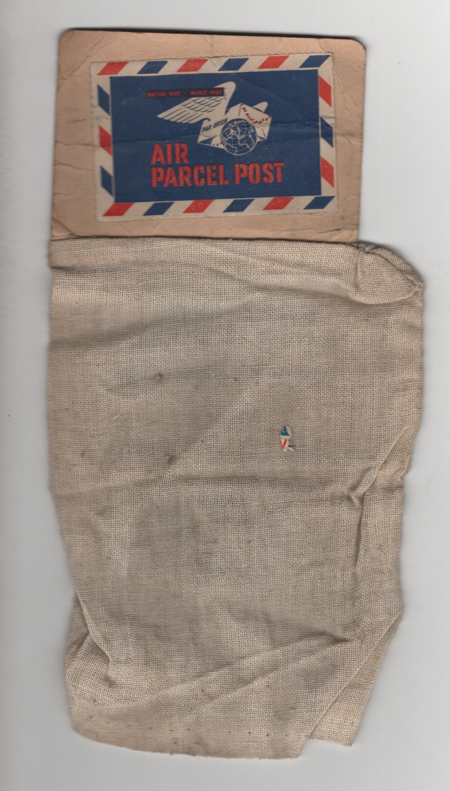 US AIRMAIL PARCEL POST PREXIE 1950S TAG WITH BAG CHICAGO IL MALL TOOL CO