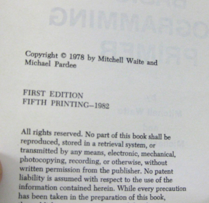 Basic Programming Primer by Mitchell Waite Michael Pardee PB First ed 1982