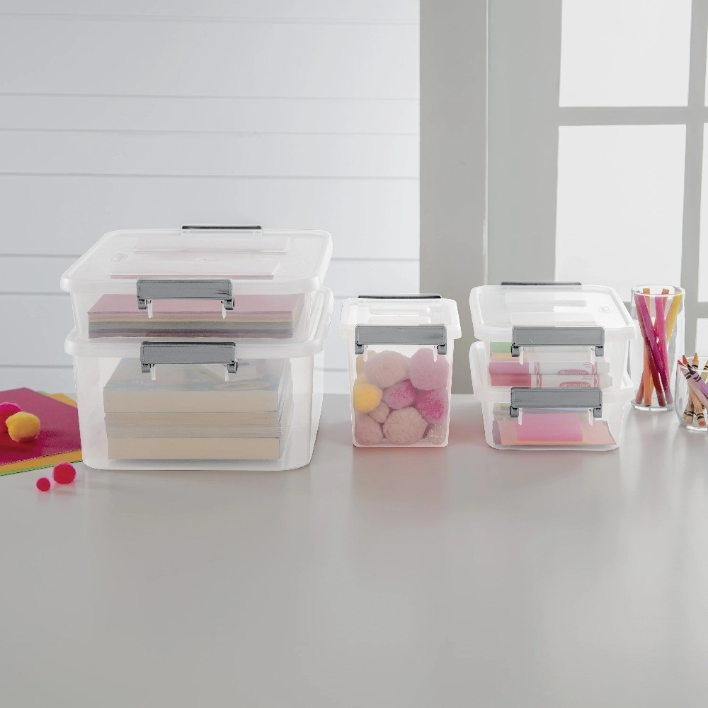 6.2 Quart Clear Plastic Storage Box with Write-on Lid 4-Pack Gray Modular