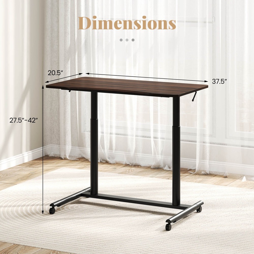 Costway Height Adjustable Computer Desk Sit Stand Rolling Notebook Table Brown