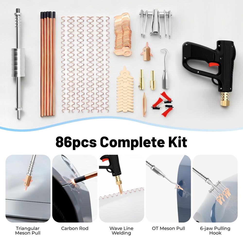 86Pcs Stud Welder Dent Repair Kit Car Body Panel Dent Spot Welding Puller Tool