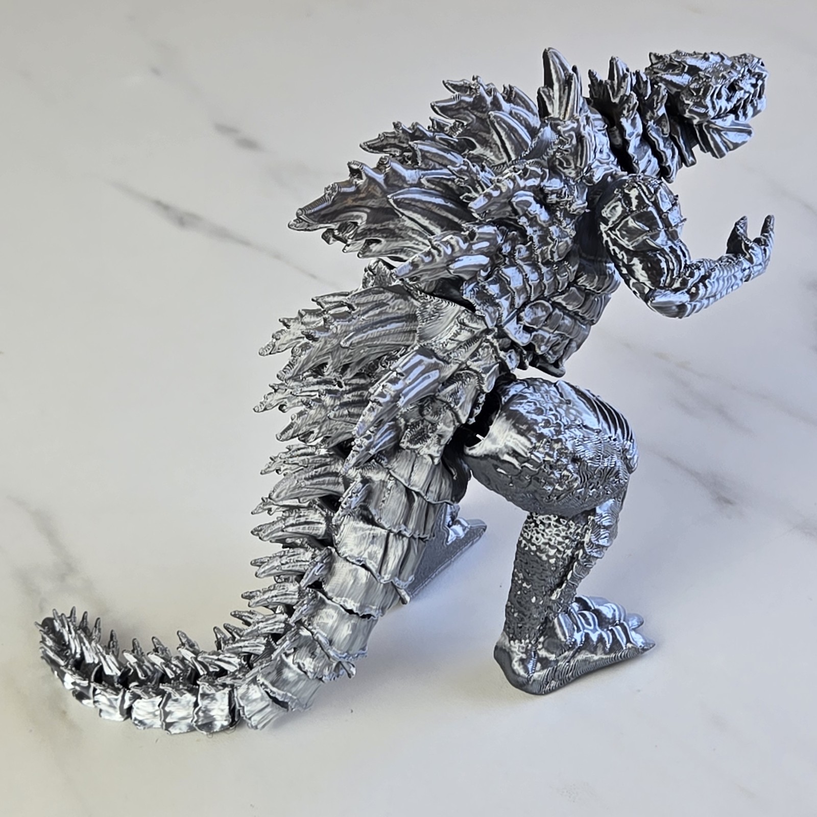 3D Printed Articulated Godzilla Figure - Dual Color Silver/Black - Highly Detail
