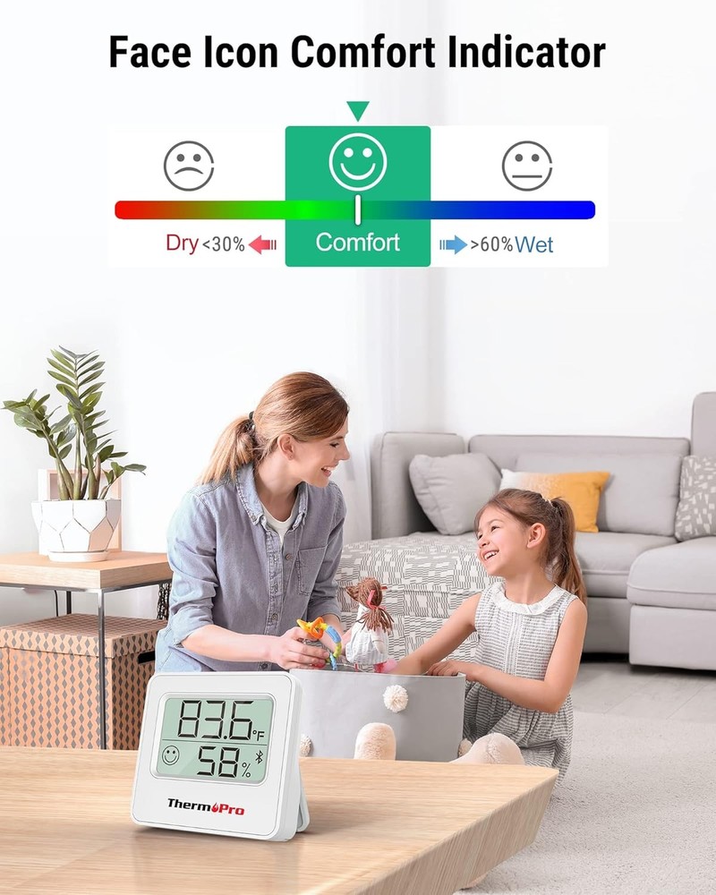 ThermoPro TP357 Digital Hygrometer Bluetooth Thermometer, Classical Silver