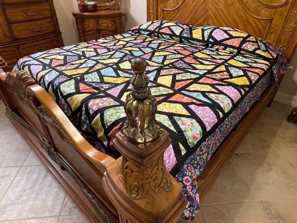 Over king Size Machine pieced Stain Glass patchwork quilt top