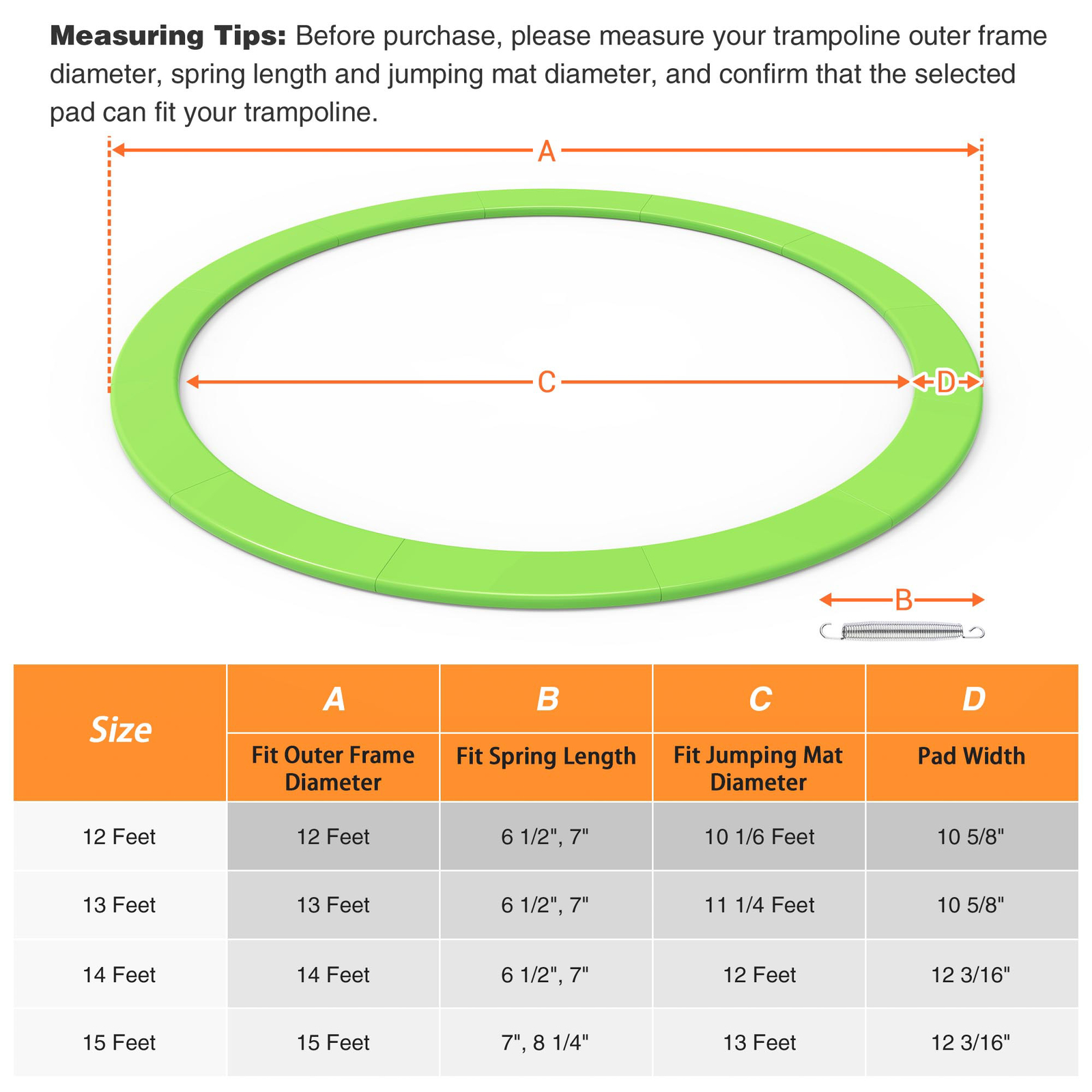 Yescom 12/14/15 Ft Green Universal Replacement Trampoline Safety Pad Cover Foam