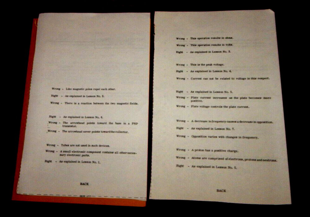 Vtg National Technical Schools Programmed Tutor Electronics Examination No 1