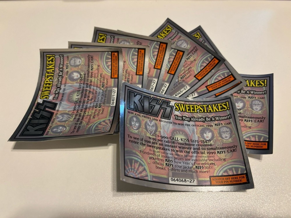 KISS Sweepstakes Cards 1998 Lot Scratch Off Promo Gene Simmons Era Rock