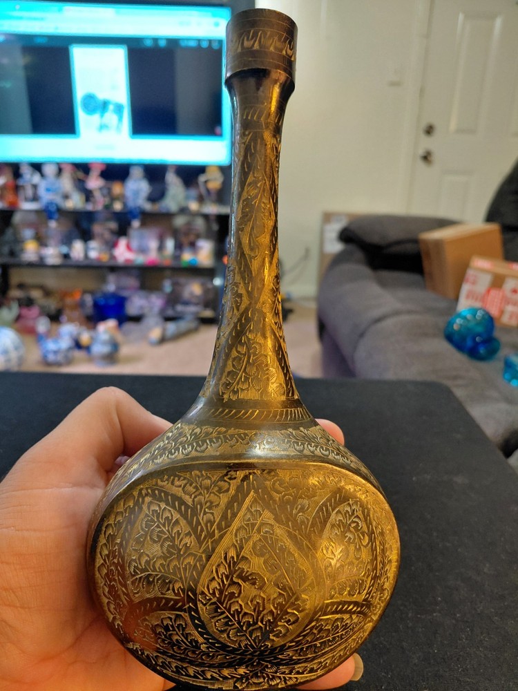 Vintage Middle Eastern Etched Brass Vase