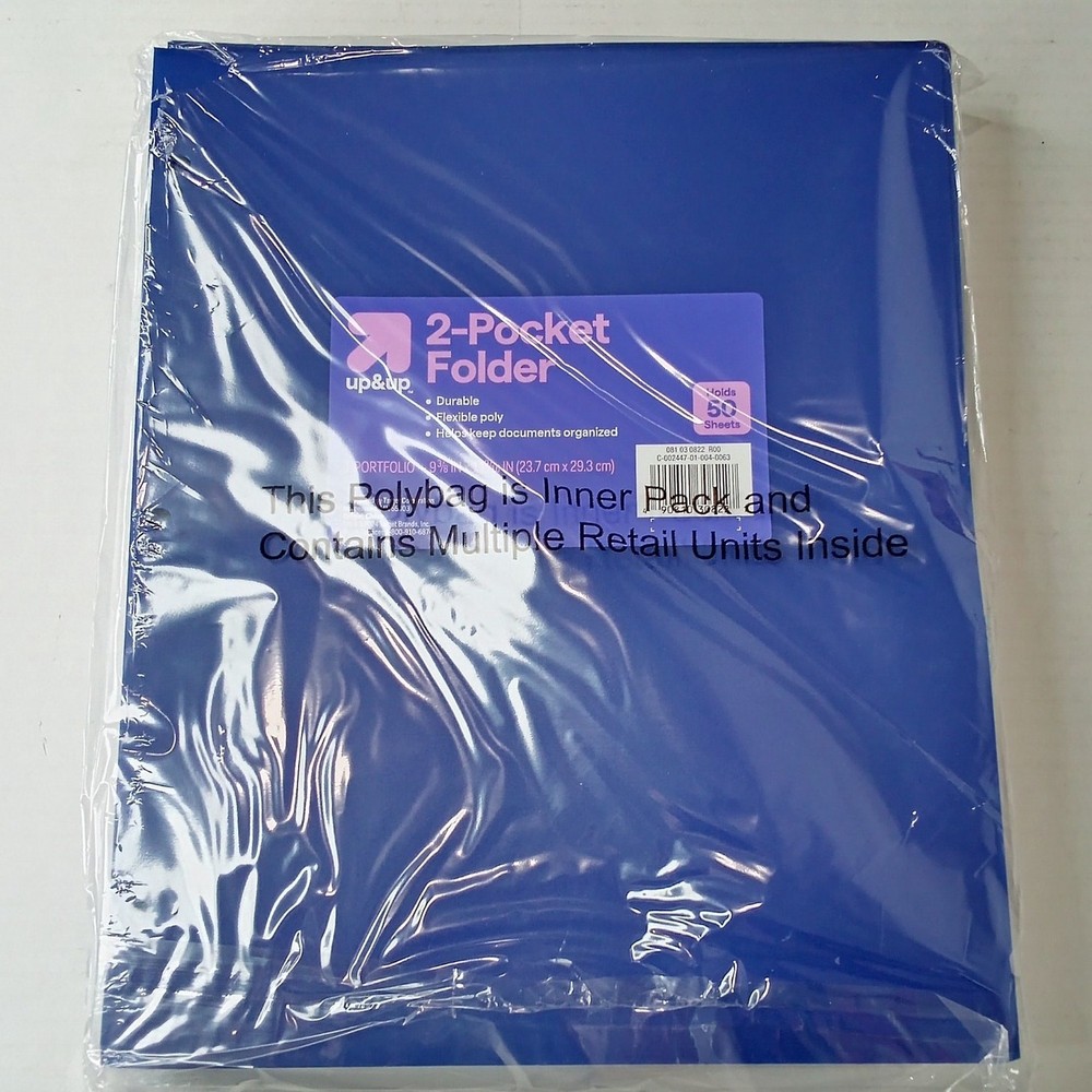 12-Pack - 2‑Pocket 3‑Hole Punch Plastic Folder – Blue – 12‑Pack