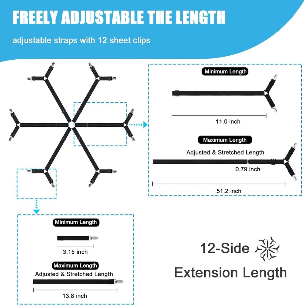 Bed Sheet Holder Straps, Adjustable Elastic Fitted Strap Tablecloth...