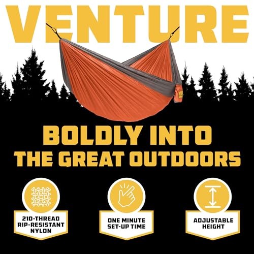 Camping Hammock – 500lbs Portable Hammock with Tree Single Orange & Grey