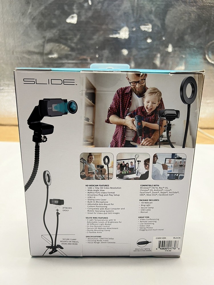 SLIDE CWB12 USB 2.0 HD Webcam with Ring Light