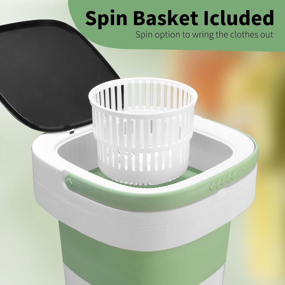16L Portable Foldable Washing Machine with Spin Basket for Small Clothes