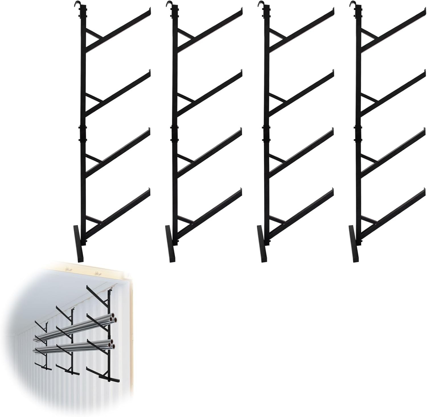 4 Pack Shipping Container Shelving Shelf Brasket 4 Tire Pipe Rack 64"H No-Drill