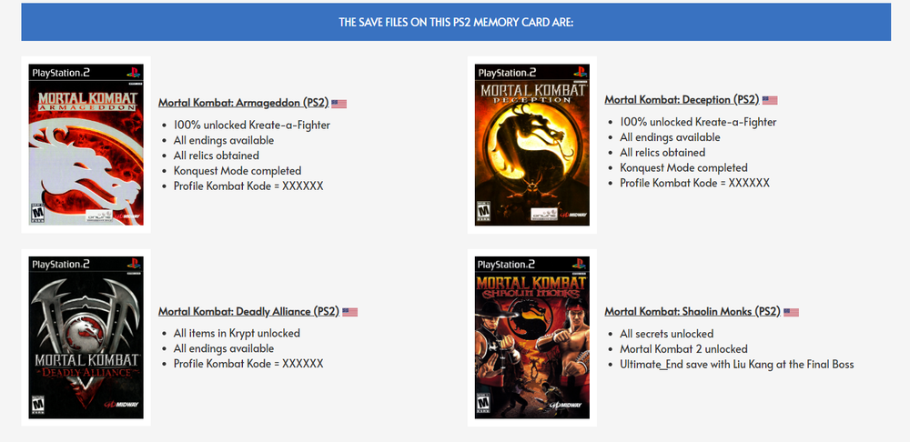 MORTAL KOMBAT PS2 | MEMORY CARD SAVES Armageddon Shaolin Monks Deadly Deception