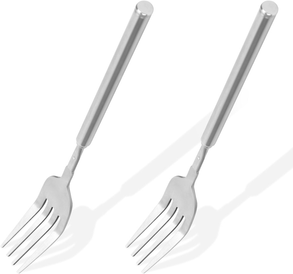 2Pcs Extendable Fork, 8.66-25.59 Inch Extra Long Handle Telescopic Expandable Fo