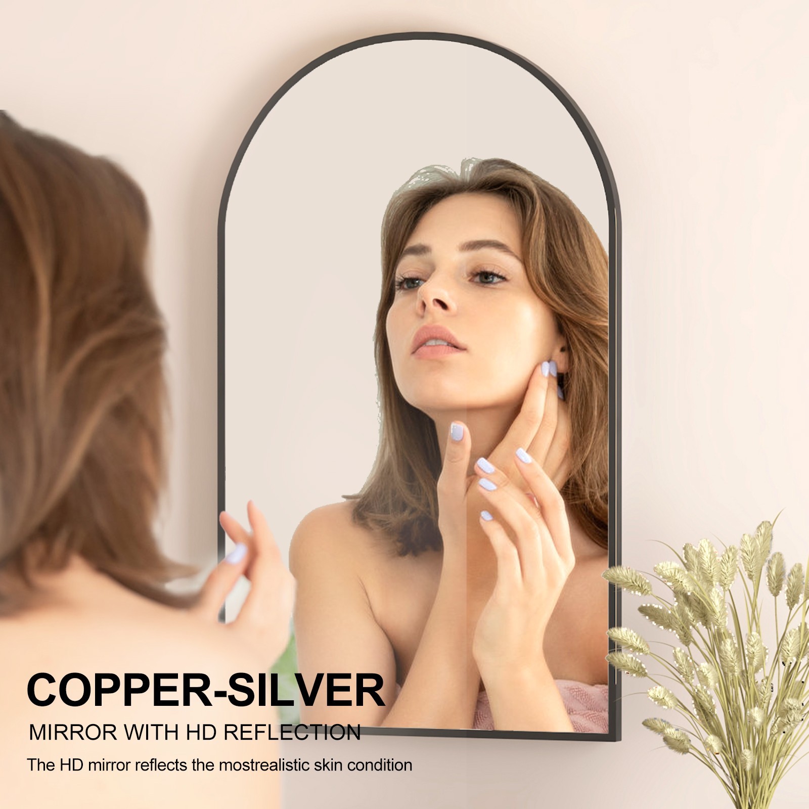 Black Arched Bathroom Medicine Cabinet With Mirror & Shelves,Right Open,Recessed