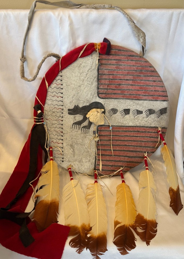 Distinctive Kiowa-Type Design Bear Shield on Buffalo Hide
