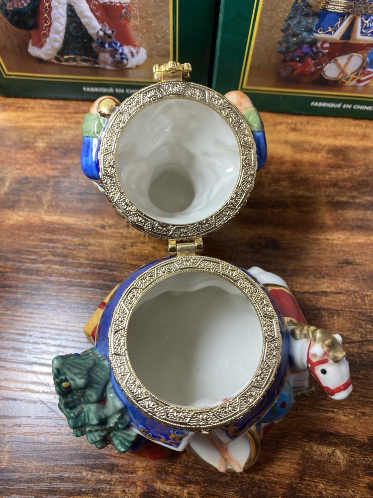 2 Traditions Porcelain Decorative Keepsake Box Hand Painted Santa & Nutcracker