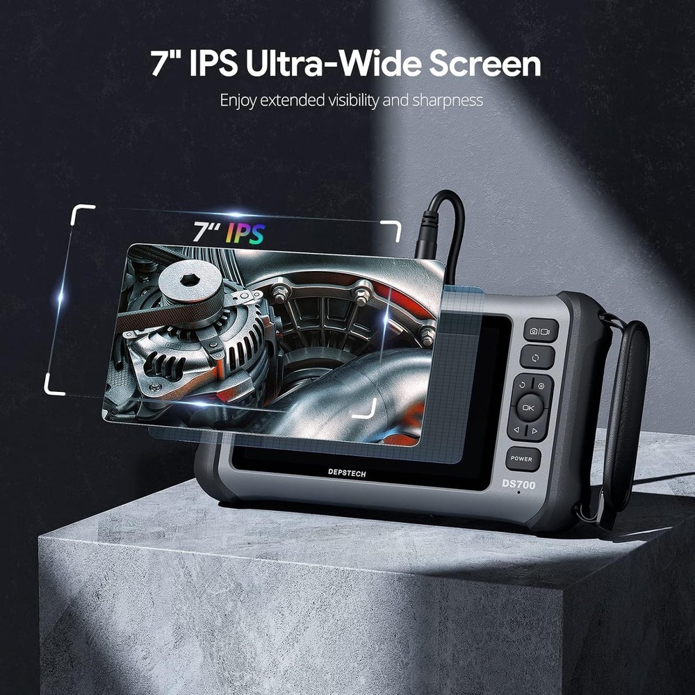 Endoscope, 7'' IPS Screen Borescope Camera with Light, Triple-Lens Inspection Ca