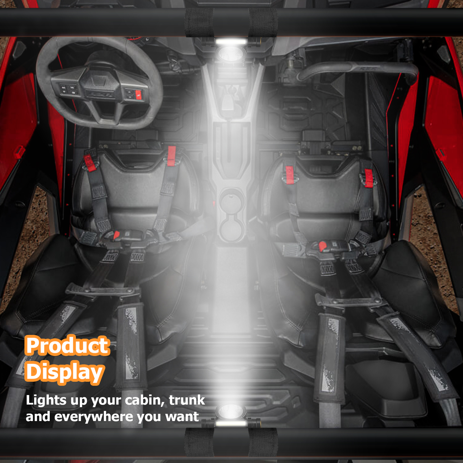 2PCS UTV Side Rear View Mirrors w/ Light+LED Dome Lights For Can Am Maverick X3