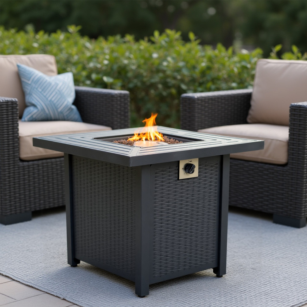 Propane Fire Pit Table with Waterproof Cover and Adjustable Flame
