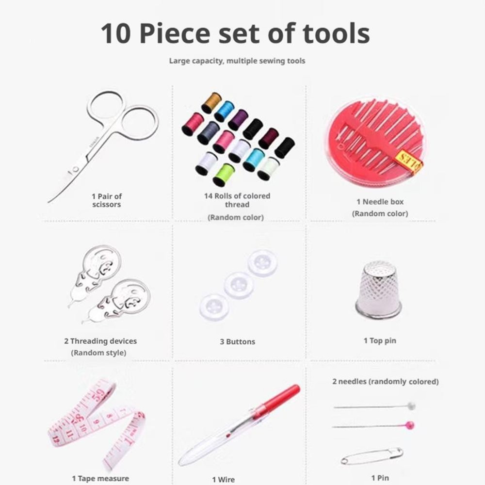 Portable Sewing Kit Home Travel Case Needles Thread Scissors Set Box -