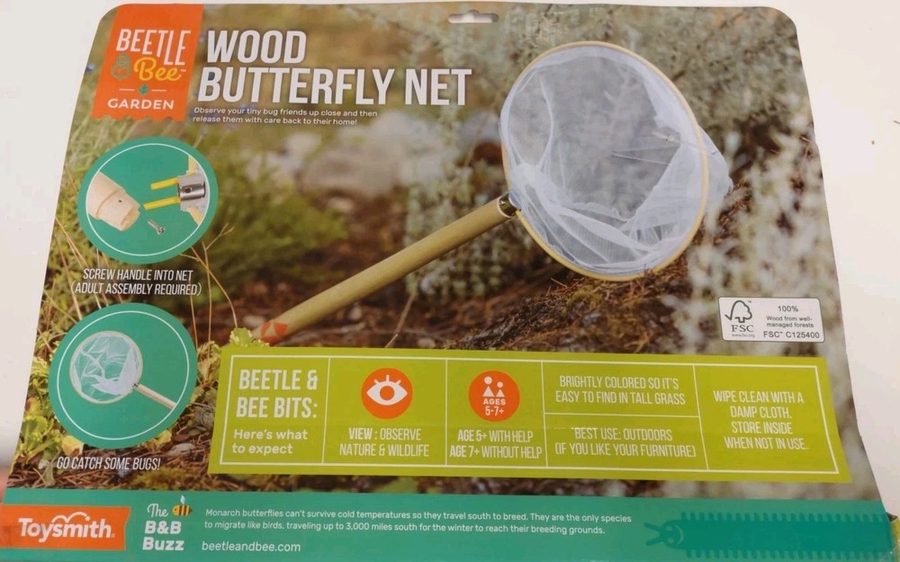 Beetle &Bee Wood Butterfly Net - New